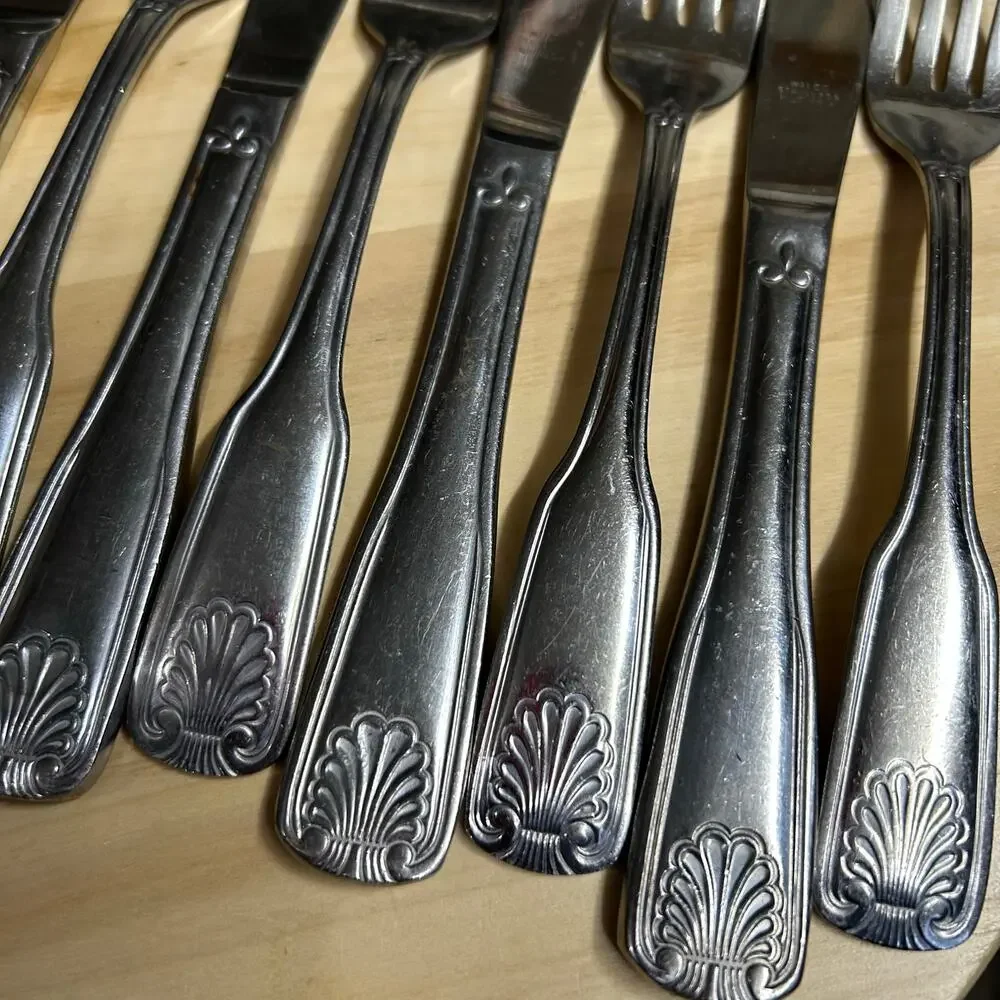 Walco Fork & Knife Set 14 pieces Chrome Flatwear Fanfare Stainless Coral Shell